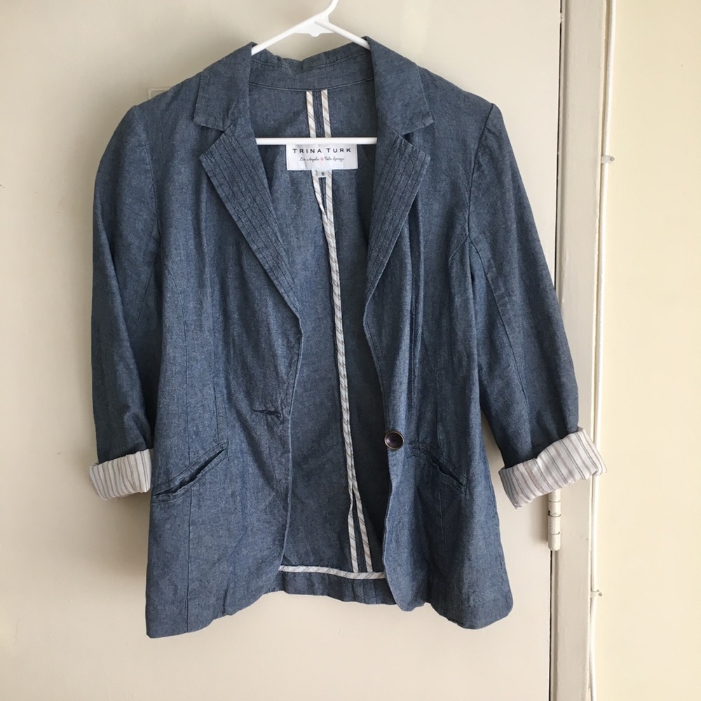 Trina Turk Alexsia Striped Cuff Chambray Blazer